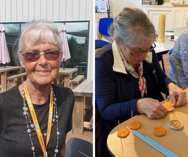 L: Winnie Cameron has run the Honiton Carers group since 2014 R: A Creative Session, funded by the Co-op