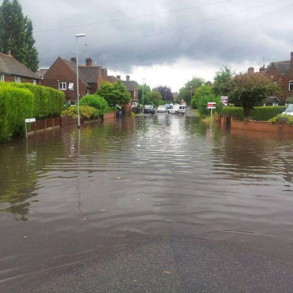 Residents living on Thoresby Dale, in Hucknall, once again found themselves battling to stop flood water entering their homes last night. Photo courtesy of The Ashfield Independents.