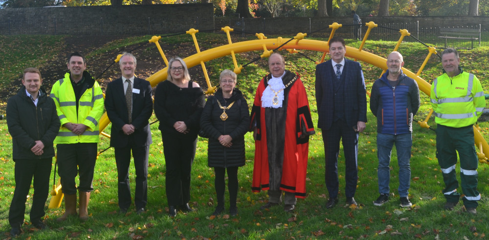 Left to right: Ed Yoxall – Ansa, Paul Brightwell – Cheshire East Council, Cllr Sam Corcoran – Leader Cheshire East Council, Laura Smith – Town Clerk, Macclesfield Town Council, Cllr Fiona Wilson – Mayor of Macclesfield Town Council, Cllr David Marren – Cheshire East Mayor, Cllr Craig Browne – Deputy Leader Cheshire East, Cllr Mick Warren – Chair of Cheshire East Council’s environment and communities committee and Andy McKeith – Ansa. 