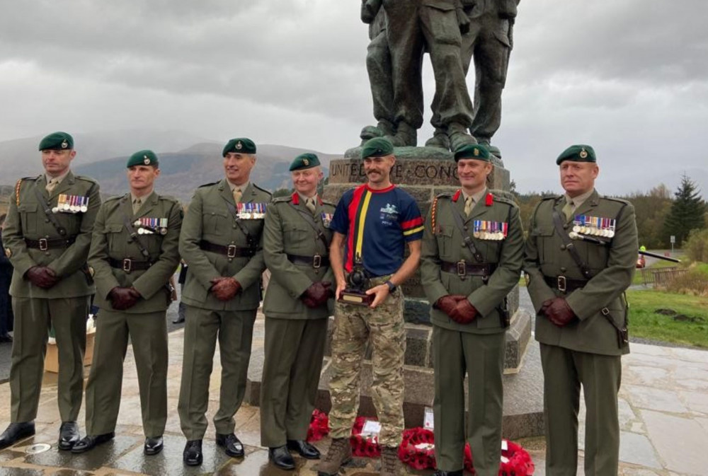 Lance Corporal Luke Grainger, centre, at the Commando Memorial near Spean Bridge in Scotland (Royal Marines Charity)