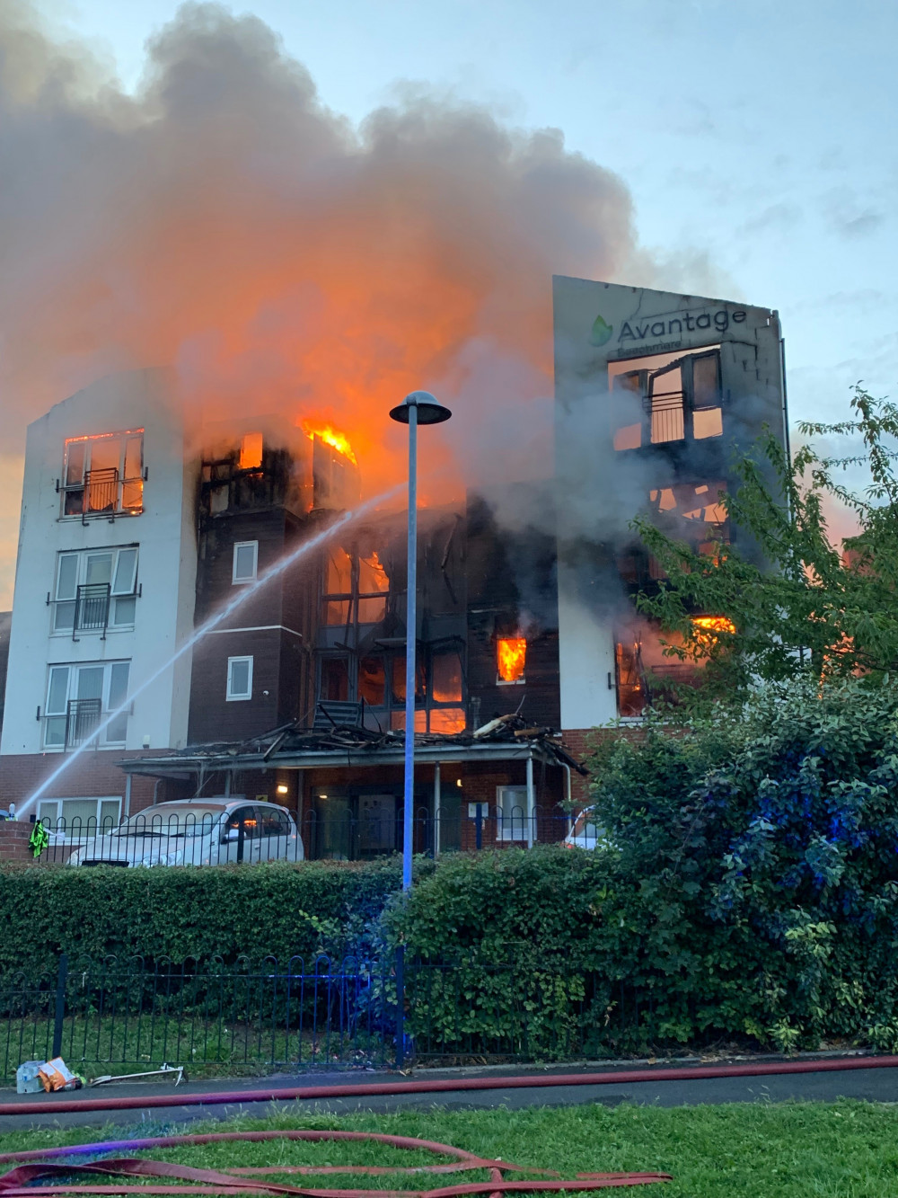 The fire at the Beechmere Residential Complex, Rolls Avenue, in August 2019 (Cheshire Fire & Rescue Service).