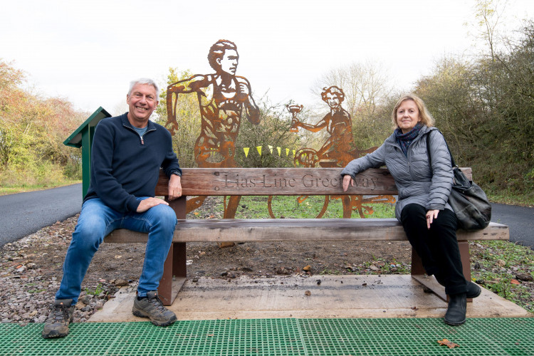 The new Lias Line bench is a tribute to Former Olympian and current Parkrun chair David Moorcroft OBE and cycling record breaker Eileen Sheridan (image supplied)