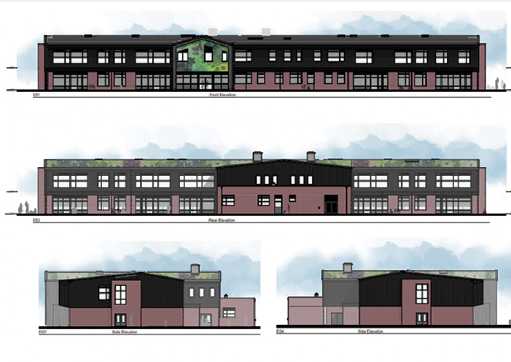 Elevations showing the proposed new school.