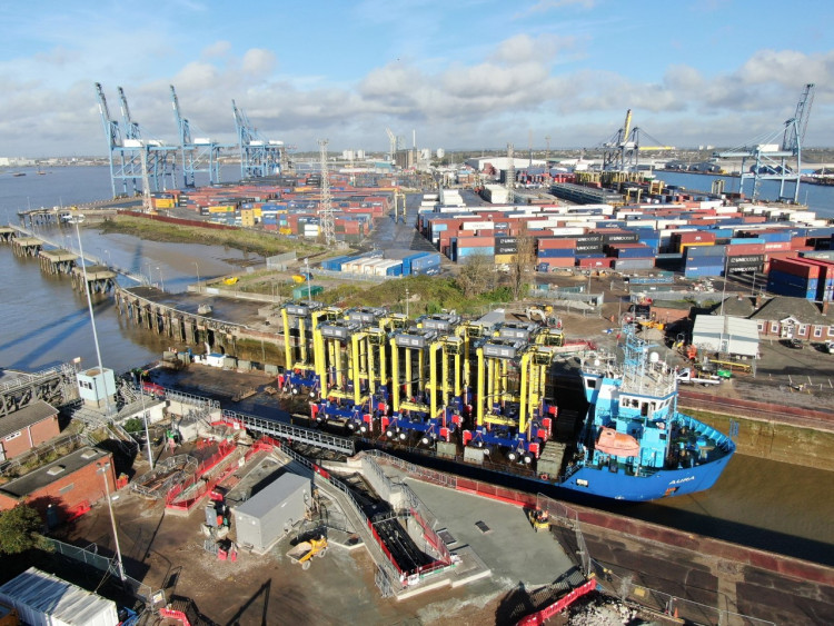 The new straddle carriers arriving into Port of Tilbury lock