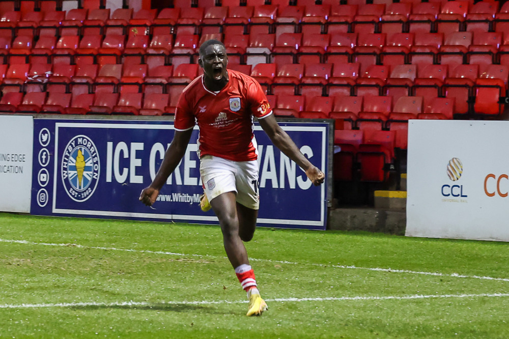 Bassala Sambou celebrates his stoppage-time winner (Picture credit: Kevin Warburton).