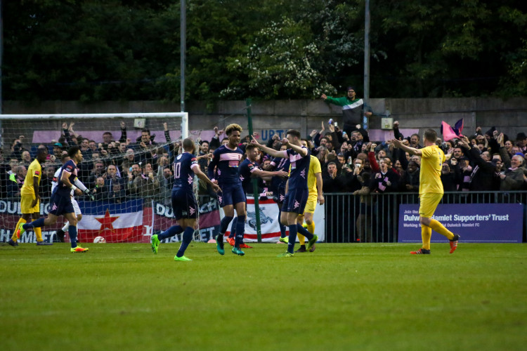 Nana Owusu's last minute penalty prevents Hampton and Richmond completing their comeback. Photo: Katie Chan.