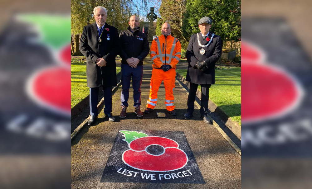 Left to Right Mark Fearn, Chair of the Royal British Legion (Bollington Branch), Andy Pell, L&R Lining, CEC Highways and Town Mayor of Bollington, Cllr John Stewart were in attendance.