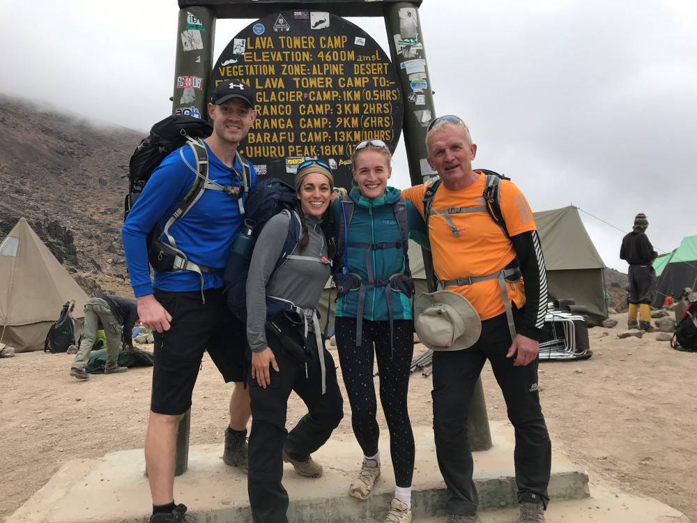 Richard, Katie, Farah and Chris at Barafu Camp during their ascent of Mount Kilimanjaro