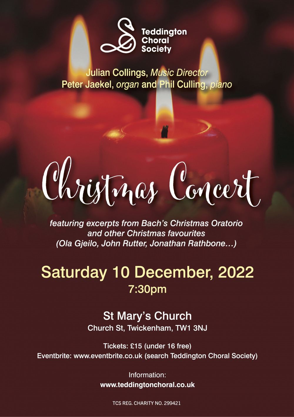 Teddington Choral Society (TCS) and its Musical Director, Julian Collings, are delighted to announce their forthcoming Christmas concert.