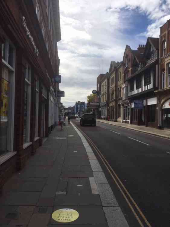 Historic Maldon High Street with its narrow pavements