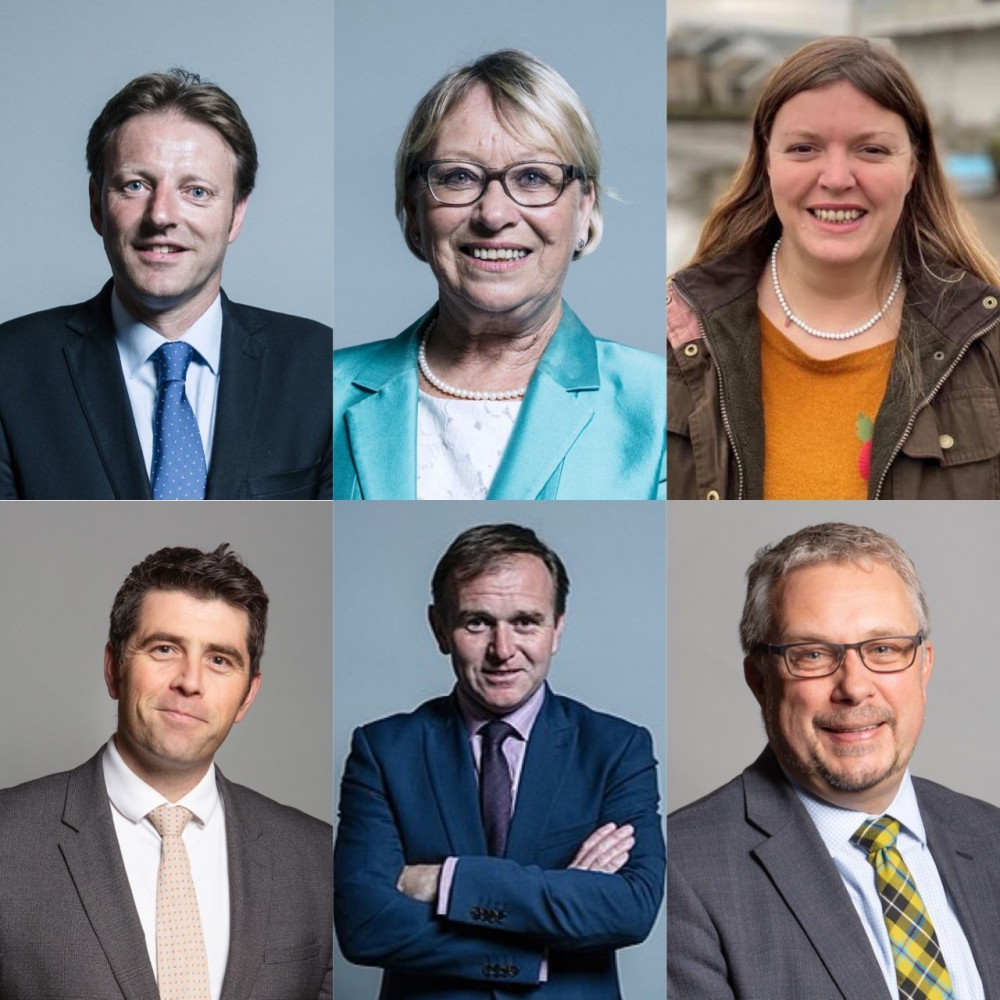 Cornwall's six MPs (Top left to bottom right - Derek Thomas, Sheryll Murray, Cherilyn Mackrory, Scott Mann, George Eustice and Steve Double)