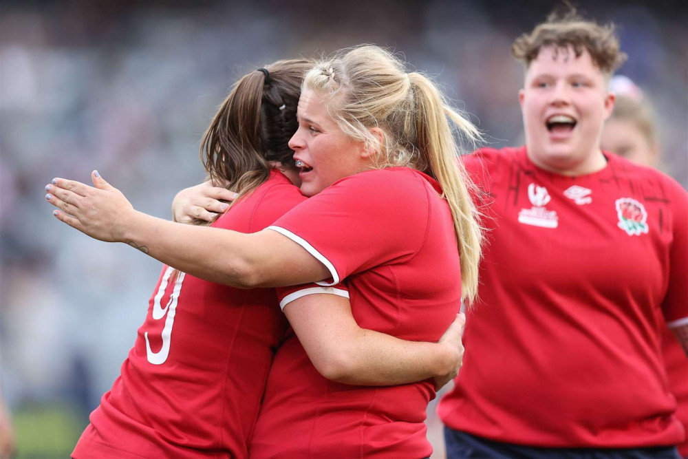 Connie Powell celebrates scoring for England (Picture: RFU)