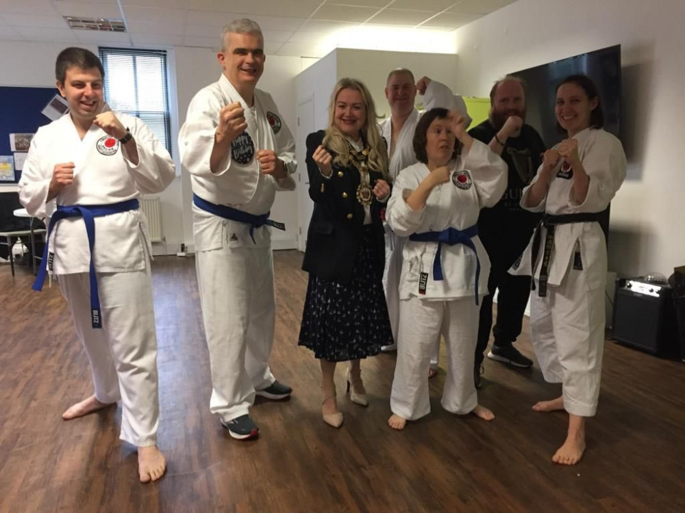 The Mayor of Richmond Cllr Julia Cambridge with Enterprise members during an afternoon karate class.