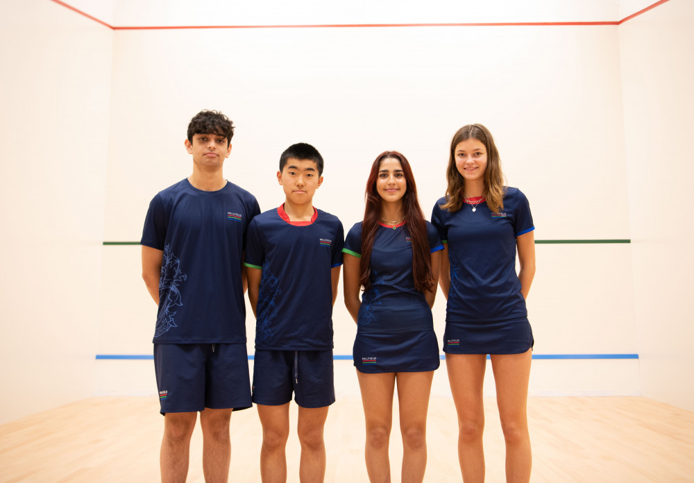  Millfield’s squash stars (Left to right: Ayaan Vaziralli, Shun Kariyazono, Soha Khatri and Amelie Haworth)