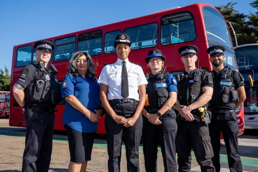 From left: SC Rob Freeman; Sharon Micallef; Supt Naomi Edwards; PCSO Josephine Ribet; PC Craig Stocker and PC Nahid Jaber.