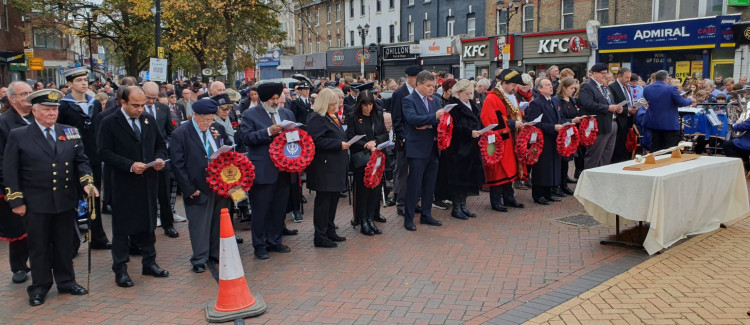 Civic dignitaries and service representatives at today's service in Grays. 