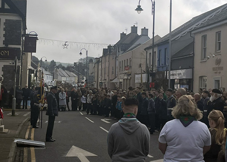 The ceremony outside Cowbridge Town Hall and the memorial.