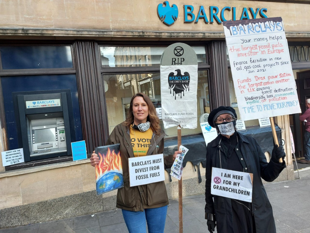 The protest at the Barclays in Frome The protest at the Barclays in Frome