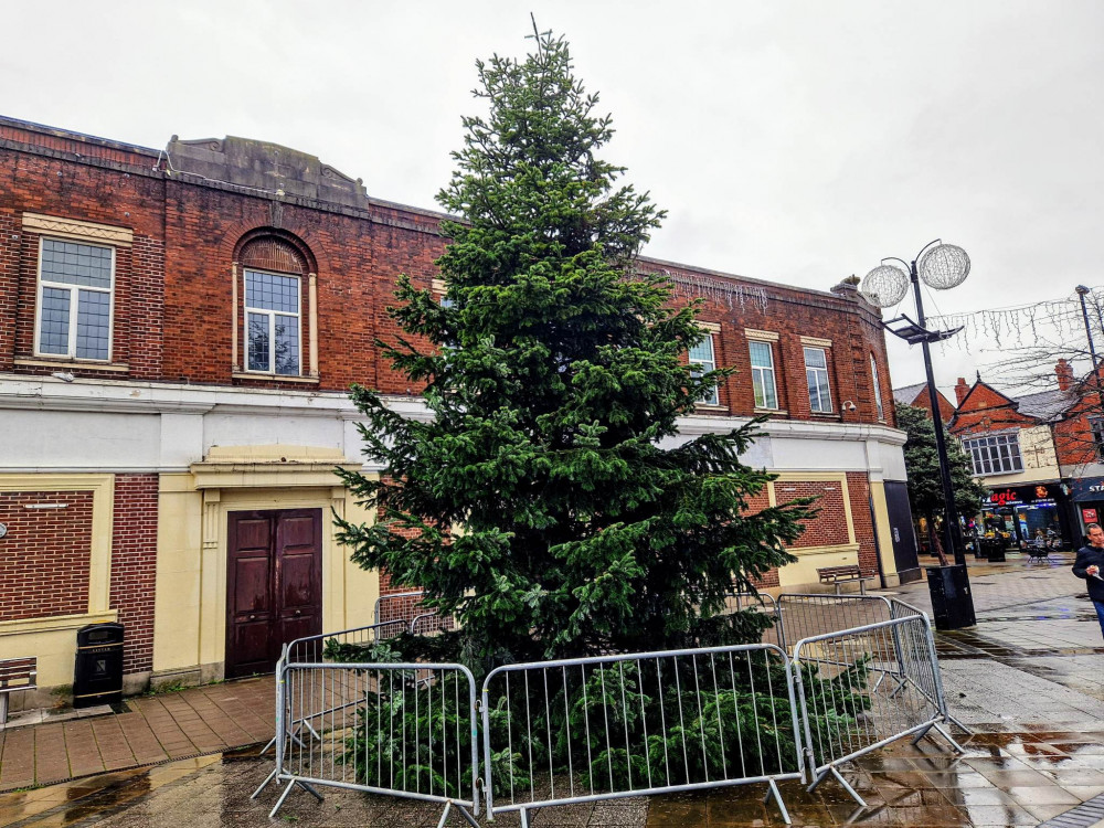 This year's Christmas tree in Market Square. Crewe's 2022 Christmas Light Switch On event will take place in Memorial Square (Ryan Parker).