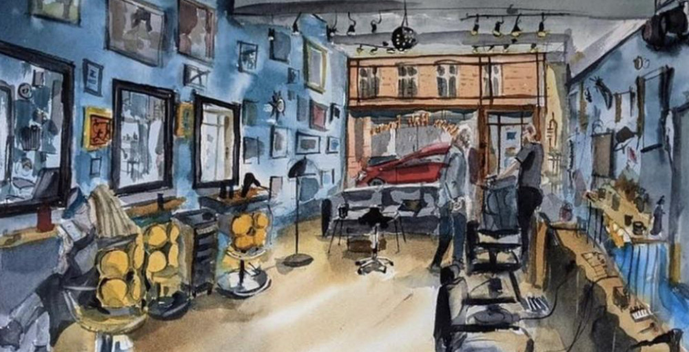 Painting of Felix's Hair Emporium by Alena Stogneva