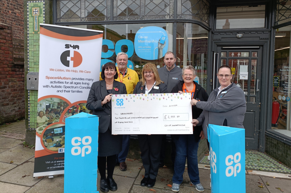 An amazing £7777.34 was raised in total, and split across three local causes located near the stores. Pictured are causes and Co-op colleagues outside Macclesfield's Buxton Road Co-op. 