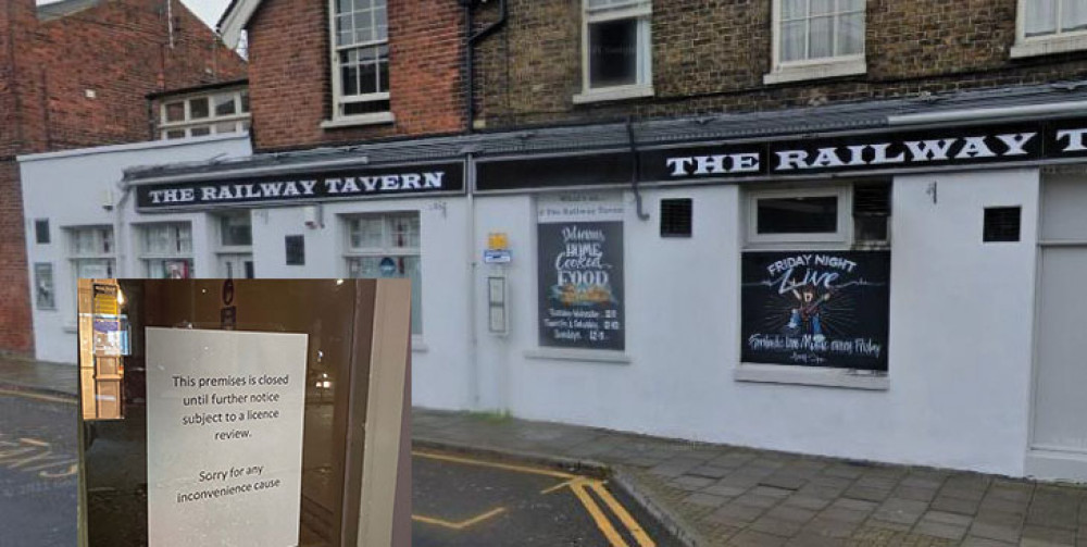 A note on the door of the Railway Tavern says it is closed until further notice.