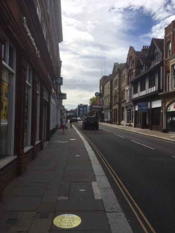 Maldon High Street with its narrow pavements