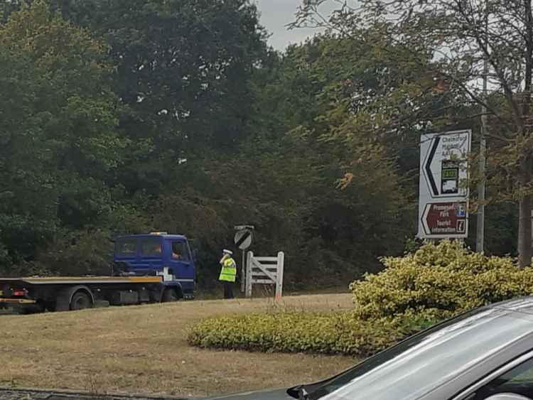 The A414 was closed at around 1.30pm