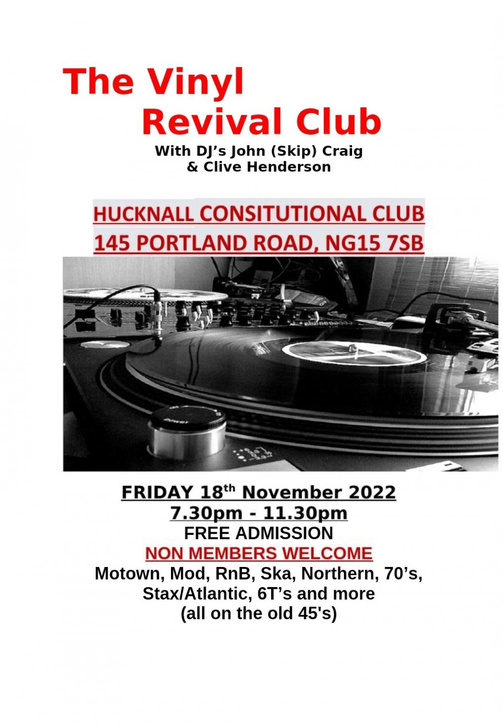 Image courtesy of Hucknall Constitutional Club.