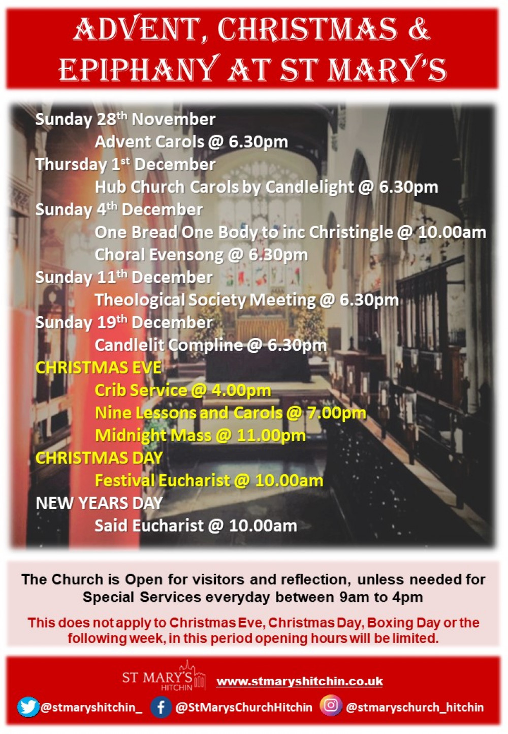 Advent & Christmas services & Opening times at St Mary's Church