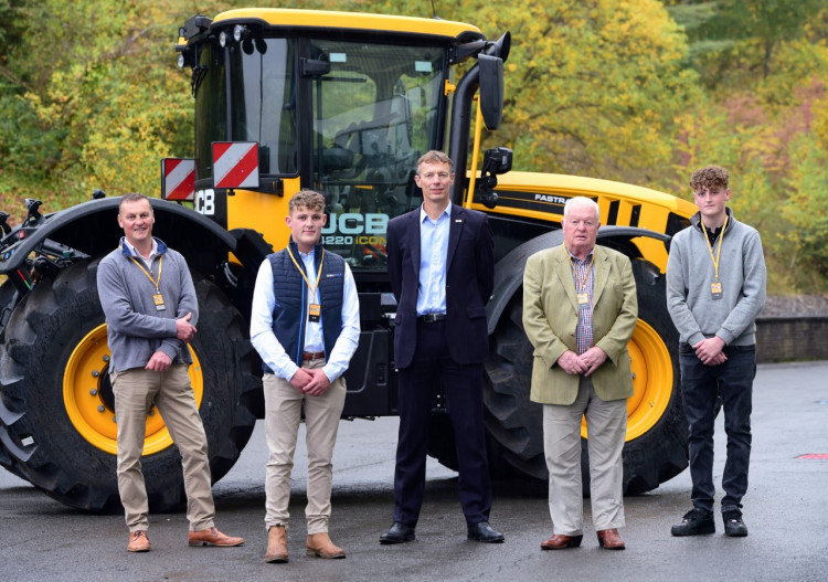 (Left to right) Stuart Heath, Hayden Heath, JCB Agriculture MD John Smith, Jim Heath and Sam Heath.