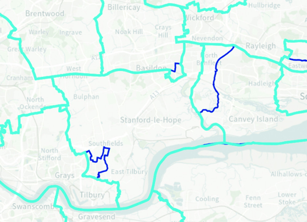 The proposed new boundary is in light blue - changes to the original proposal are shown in dark blue. 