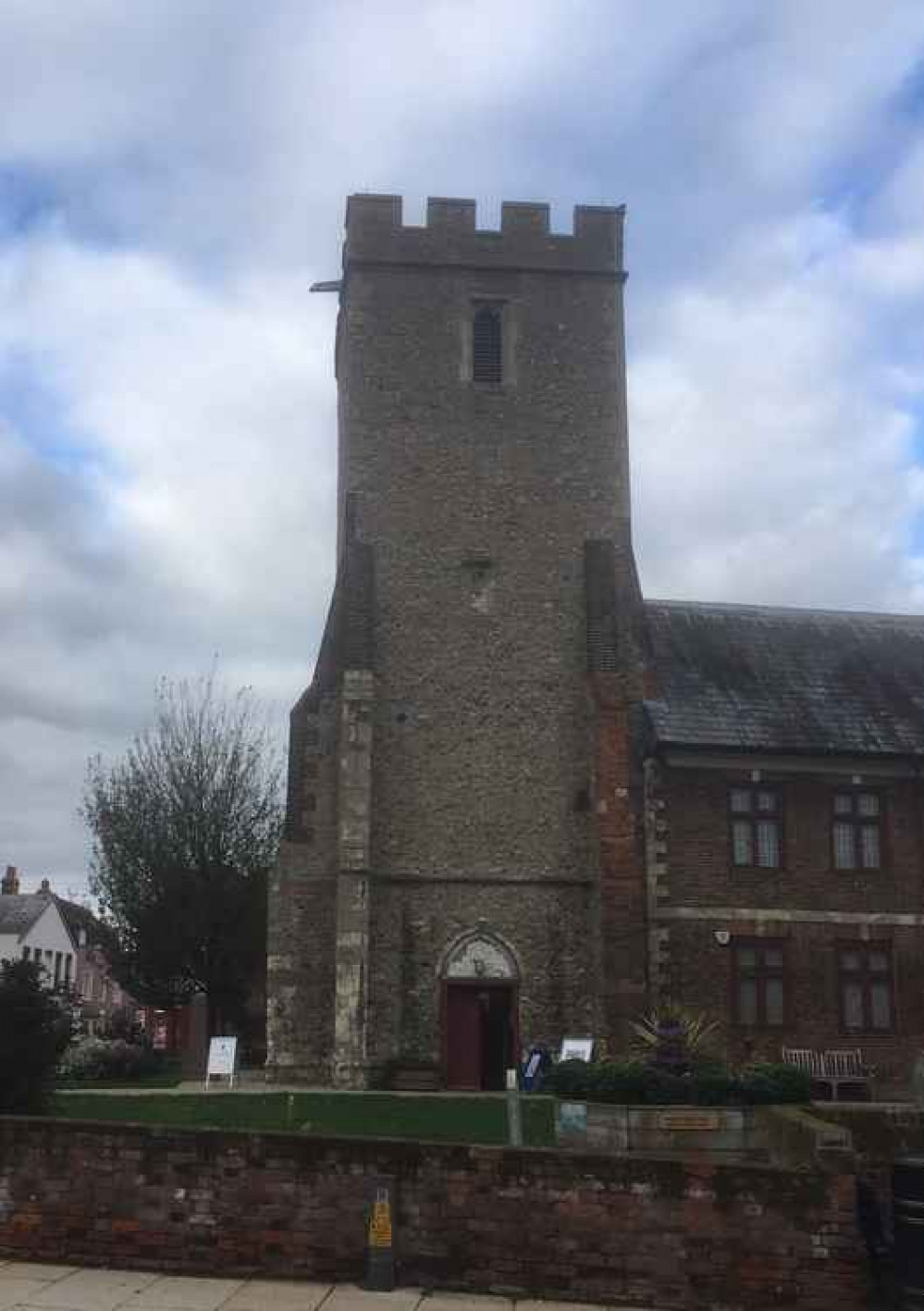 The tower of the medieval church of St Peter in the town centre: Ann married at the church in 1620