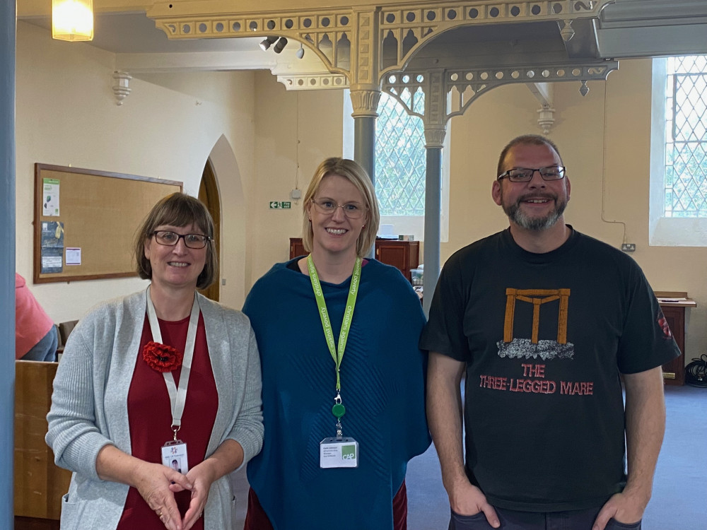 Sue Freeman, Katie Johnson and Andy Barson at the recent Ready4Winter launch at Holy Trinity