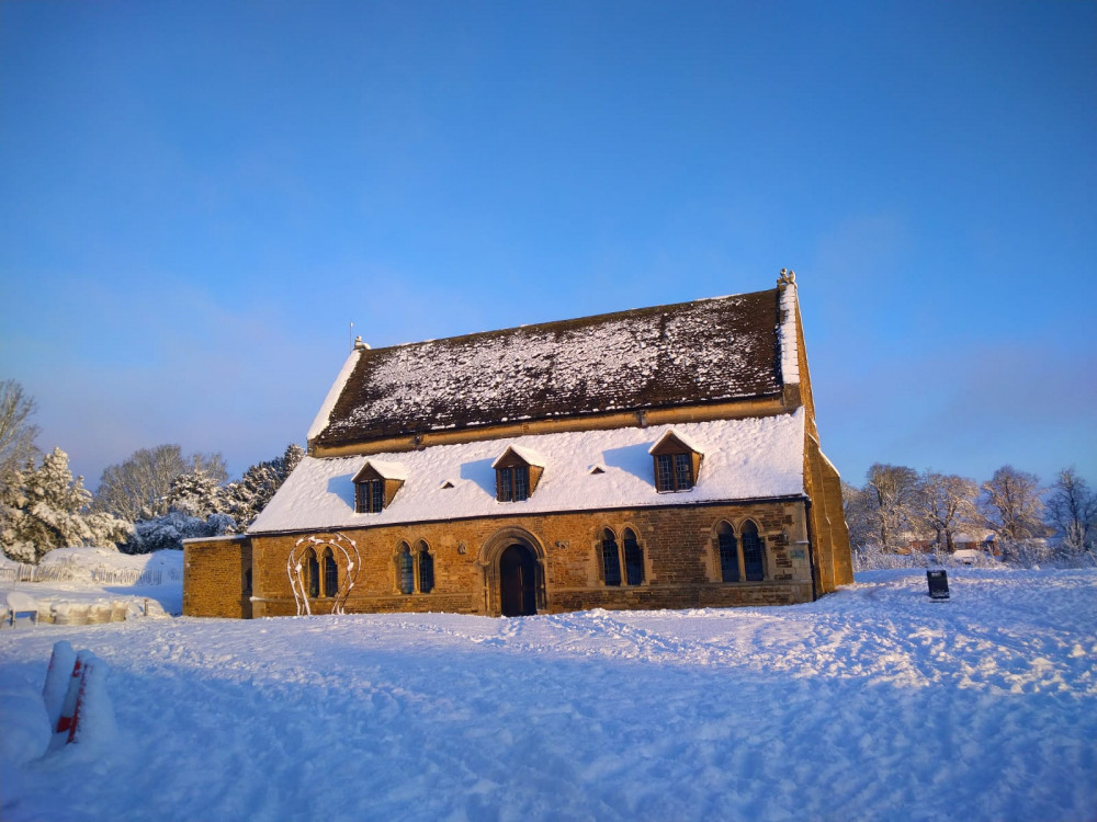 Oakham Castle Great Hall in the snow