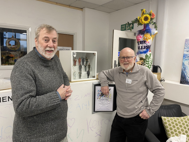 Bob Brechin and Stuart Warburton, of the Coalville Heritage Society, at Coalville CAN's exhibition space. Photo: Coalville Nub News