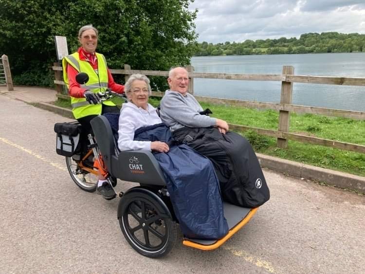 Tibby and Roy enjoying their trip out, with volunteer pilot Denise. Roy said ‘This is the first time I’ve visited Astbury Mere since moving to Greengables, and I’m blown away by the fabulous colours. A real gem on our doorstep, and without the rickshaw we’d never have been able to see this.’