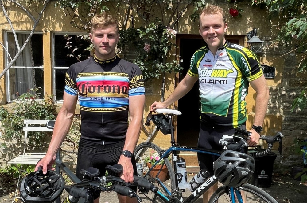 Ollie Hawkins (left) in training with friend Reece from Bristol ahead of the ironman (image supplied)