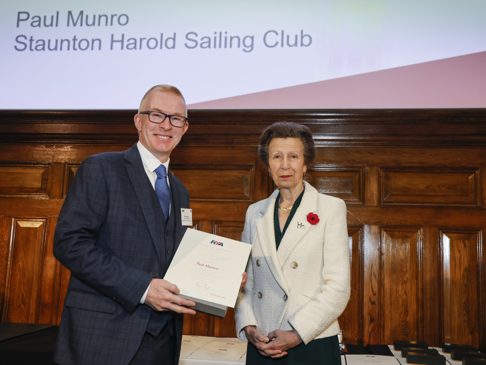 Paul Munro receives his award from HRH The Princess Royal. Photos: Paul Wyeth, RYA