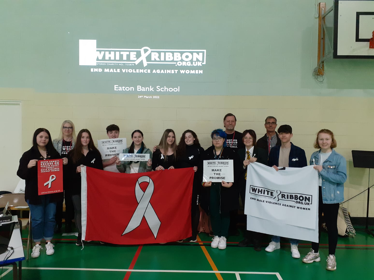 Eaton Bank Students with Cllr Wesley and Ambassadors Mike Wesley and Jonathan Dakin (back)