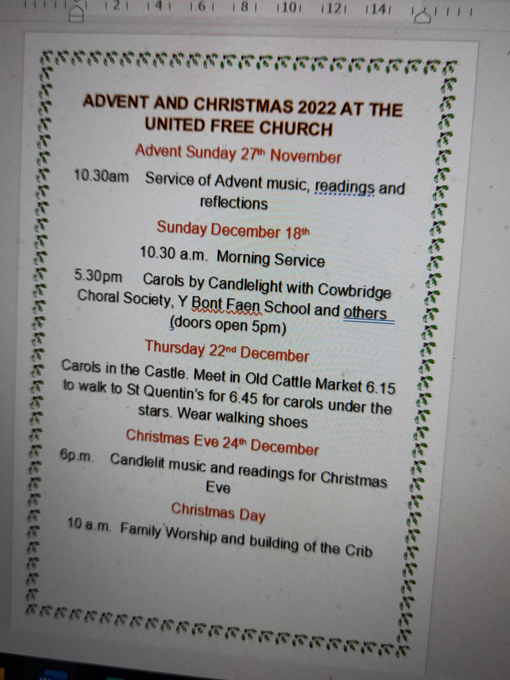 Advent and Christmas at United Free Church Public Notices News