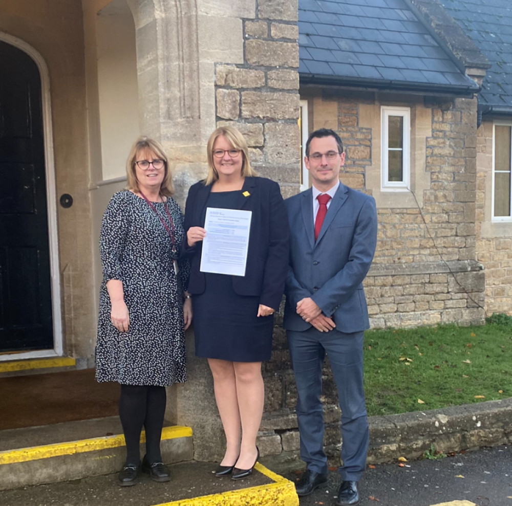 Headteacher Helen Cullen (centre) photographed with Deputy Head, Ross Dalzell and Sue Nurse, Head of Character, Beliefs and Values Faculty.