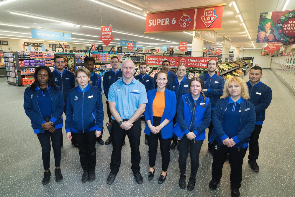 Part of the staff team at the expanded Aldi in Grays. 