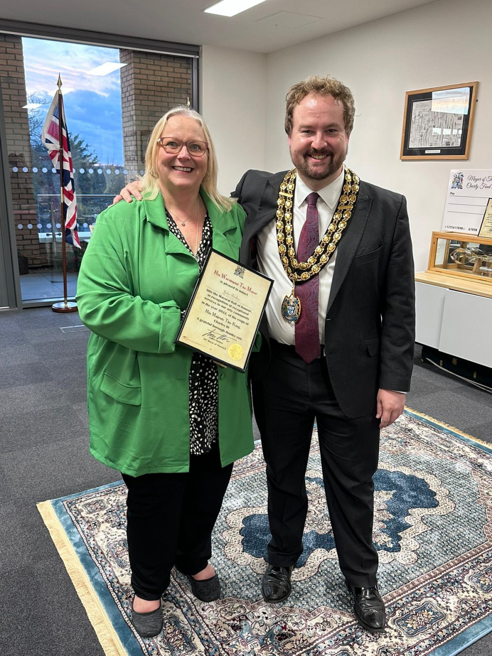 Julie Barker with mayor Cllr James Halden. 