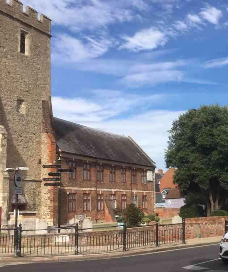 The Plume Building attached to the tower of the former St Peter's Church, Maldon