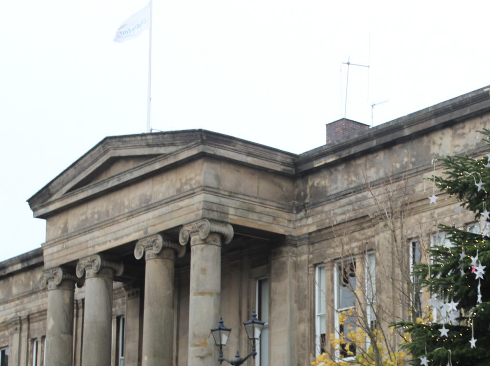 The Cheshire East Council flag flies atop Macclesfield Town Hall. (Image - Alexander Greensmith / Macclesfield Nub News)