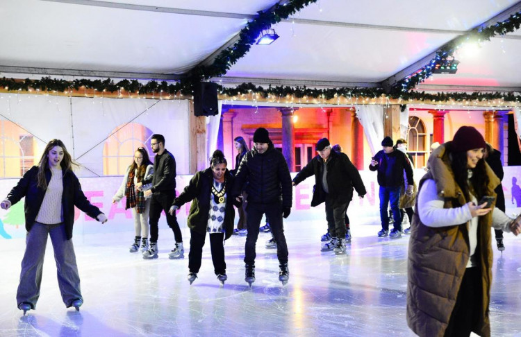 Chair of Street Parish Council, Laura Wolfers, gets her skates on at the rink