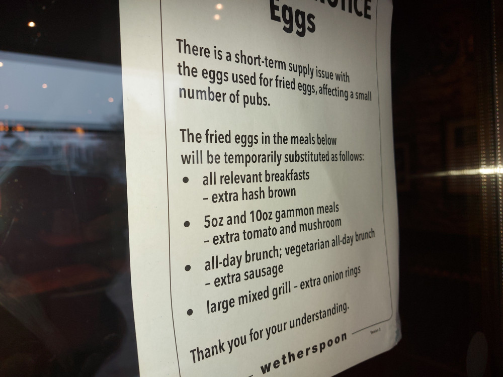 Meantime a warning that eggs in short supply in Midsomer Norton 