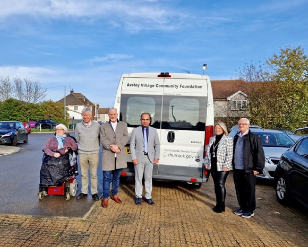 Cabinet Member for Culture & Communities, Cllr Qaisar Abbas, with Cllr Colin Churchman, Aveley Village Community Foundation’s chair Alan Field, volunteers Grahame Ward & Lisa Clancy, and council Community Liaison Officer