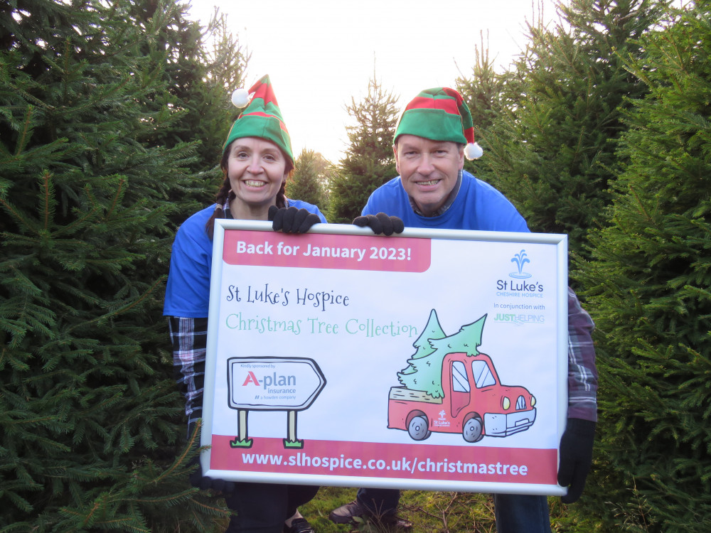 St Luke’s fundraisers Rachel Hughes and Andy Bailey launch this year’s Christmas Tree Collection service